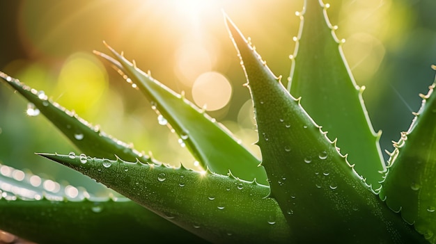 um close-up de uma planta com gotas de água sobre ela