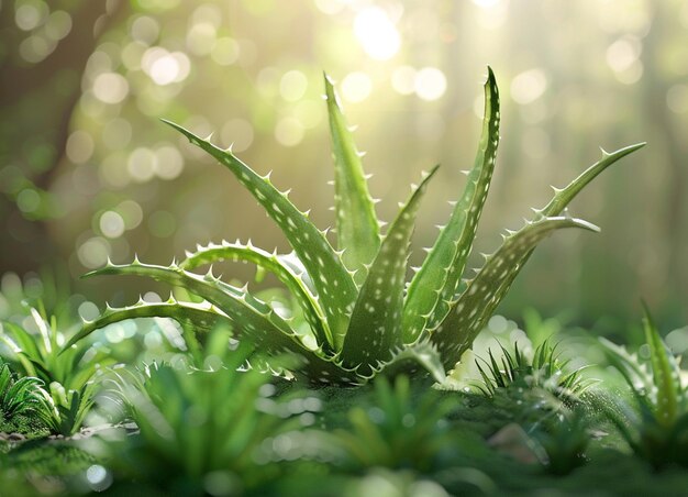 Foto um close-up de uma planta com o sol brilhando através das folhas