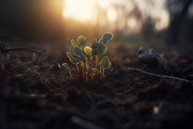 Um close-up de uma planta com o sol brilhando sobre ela