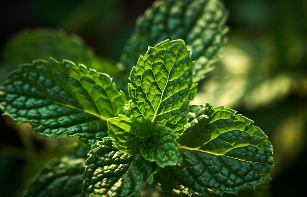 Um close-up de uma planta de hortelã