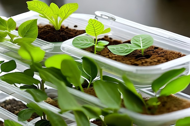 Um close-up de uma planta em um recipiente com a palavra planta nele