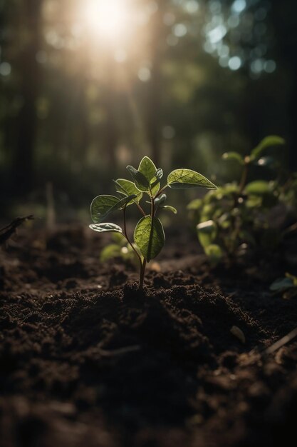 Um close-up de uma planta no escuro