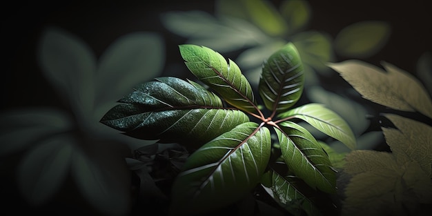 Um close-up de uma planta verde com folhas AI generativa