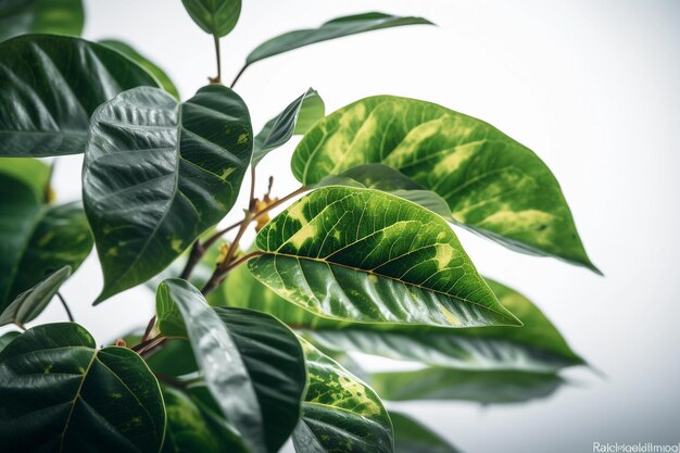 Um close-up de uma planta verde com um fundo branco