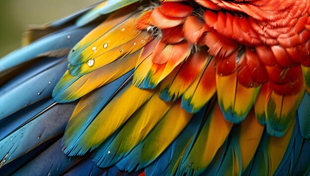 Foto um close-up de uma pluma de pássaro colorido