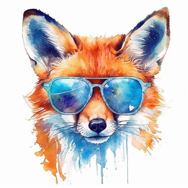 um close-up de uma raposa usando óculos de sol em um fundo branco ai generativo