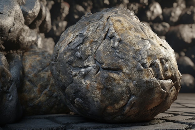 Um close-up de uma rocha com a palavra bola nela