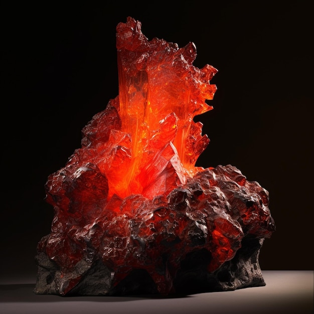 Um close-up de uma rocha vermelha com uma rocha brilhante no fundo generativo ai