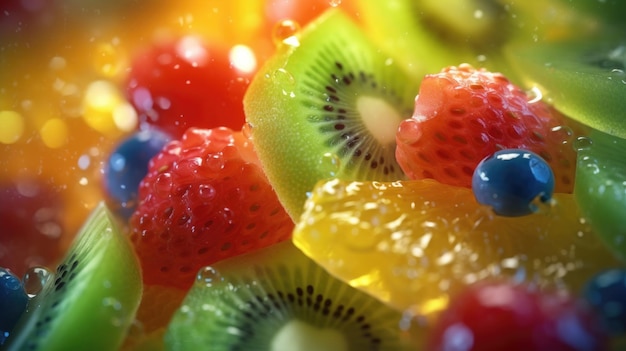 Um close-up de uma salada de frutas