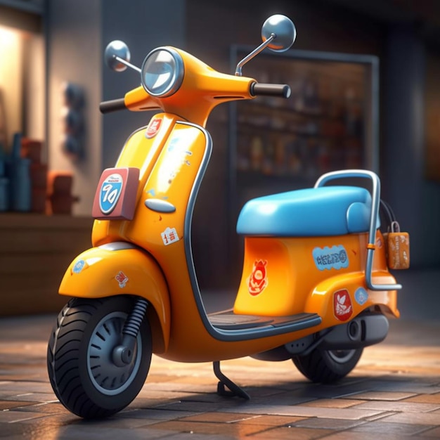 um close-up de uma scooter em um chão de tijolos em uma sala generativa ai