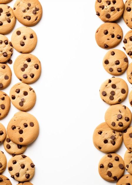 um close-up de uma série de biscoitos com chips de chocolate generativo ai