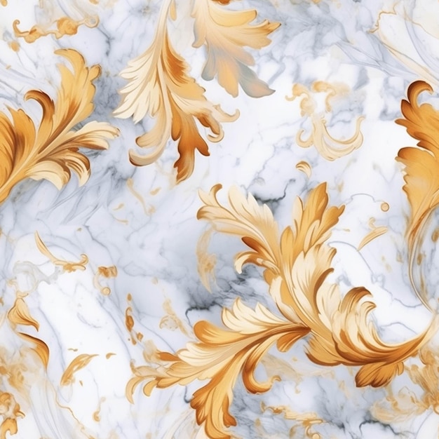 Um close-up de uma superfície de mármore com folhas de ouro generativas ai