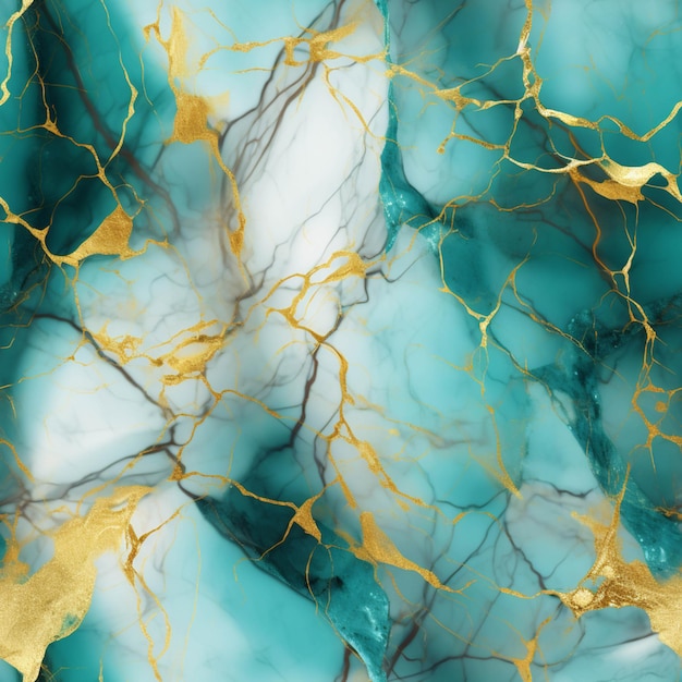 Um close-up de uma superfície de mármore com tinta dourada generativa ai