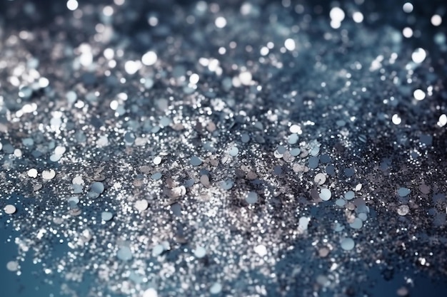 Um close-up de uma textura de glitter azul com a palavra amor nele.