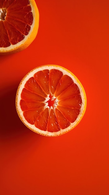 Um close-up de uma toranja em um fundo vermelho