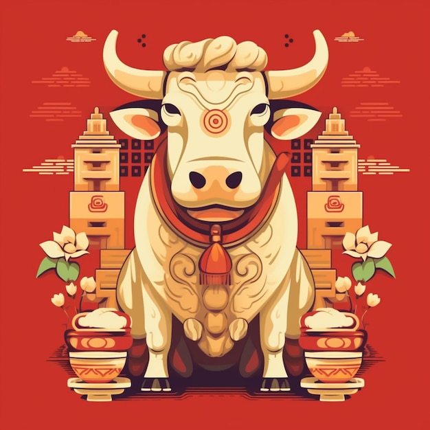 Foto um close-up de uma vaca com um fundo vermelho e um fundo vermelho generativo ai