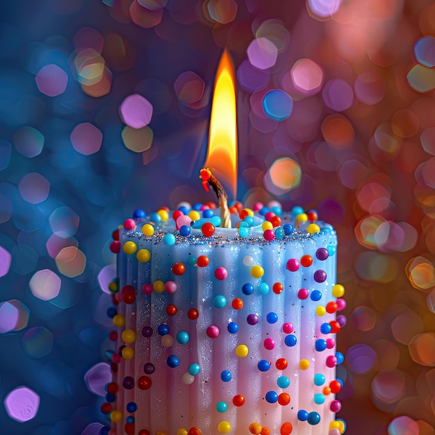 Foto um close-up de uma vela de aniversário com uma chama brilhante fundo de cor sólida 4k ultra hd
