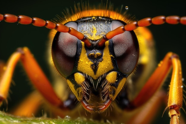 Um close-up de uma vespa amarela e preta