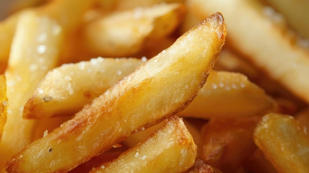 Um close-up delicioso de batatas fritas douradas