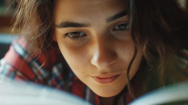 Um close-up detalhado captura uma expressão concentrada no rosto de um jovem, mostrando foco e determinação.