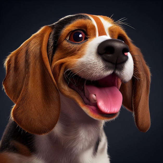 Um close-up detalhado de um cachorro beagle feliz