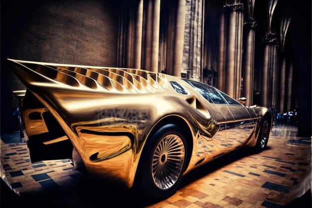 Um close-up do carro de cor dourada com prata brilhante generativa ai