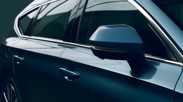 Um close-up do espelho lateral de um carro