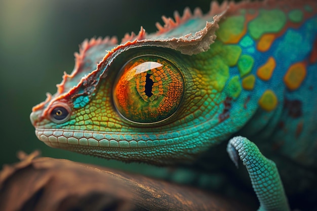 Um close-up do olho de um camaleão