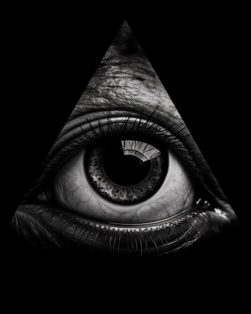 um close-up do olho de uma pessoa com um triângulo no fundo