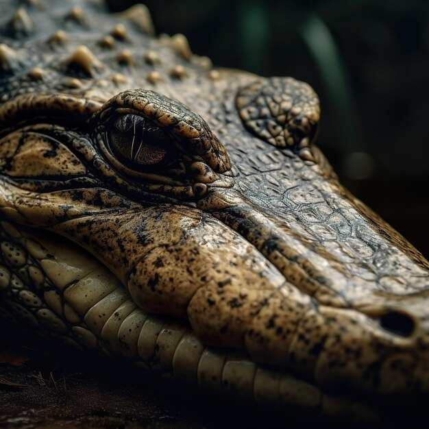 Um close-up do rosto de um crocodilo