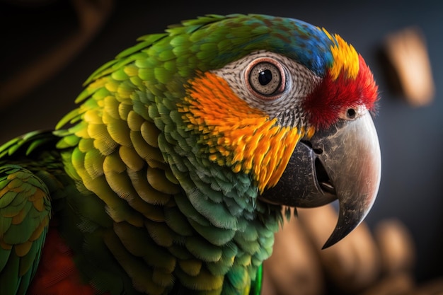 Um close-up do rosto de um papagaio