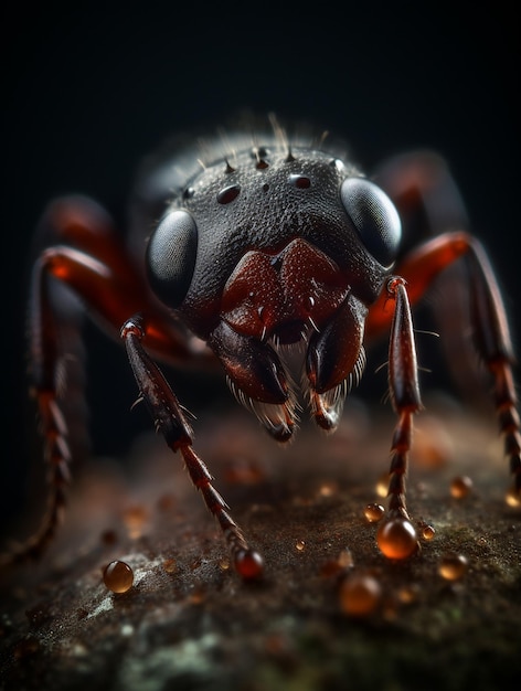 Um close-up do rosto de uma aranha com um fundo preto