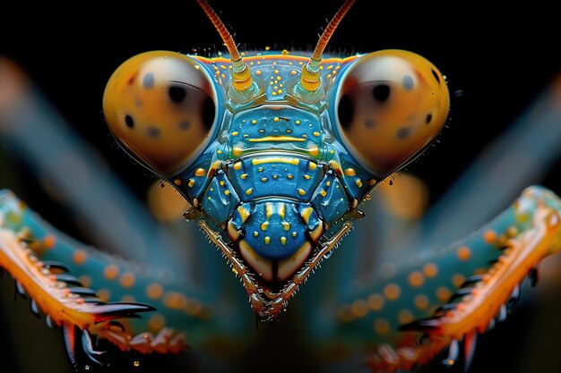 Foto um close-up extremo de um mantis orante