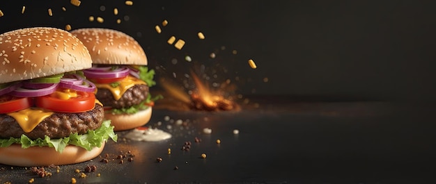 Um close-up generativo de fast food de um delicioso hambúrguer de carne.
