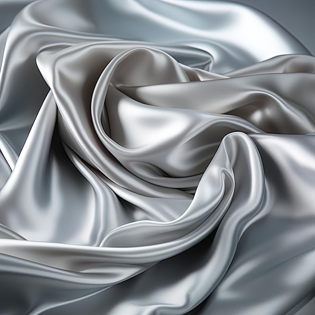 Foto um cobertor de seda prateado com um fundo branco que tem um desenho branco e cinza.