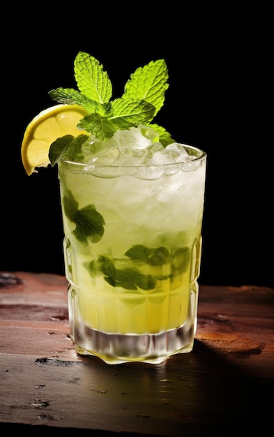 Um cocktail com sumo de limão e hortelã