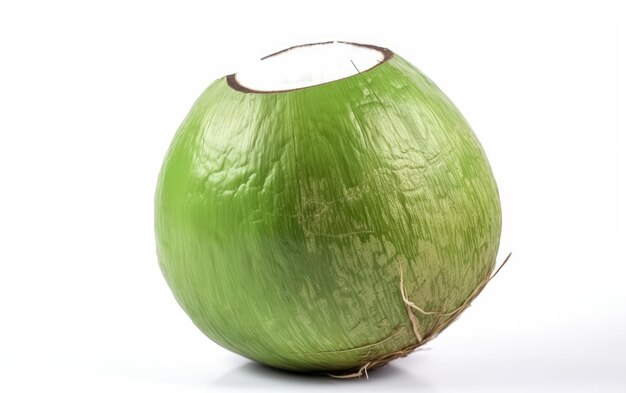 Foto um coco jovem verde fechado isolado em um fundo branco frutas tropicais veganas geradas por ai