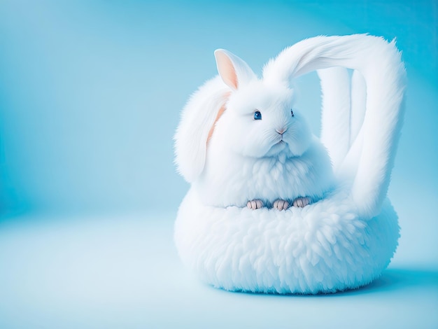 Um coelhinho fofo da Páscoa branco sentado em uma cadeira fofa ai generative