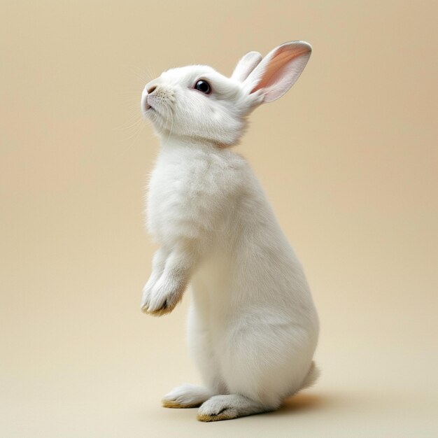 Foto um coelho branco sentado em suas costas generativo ai