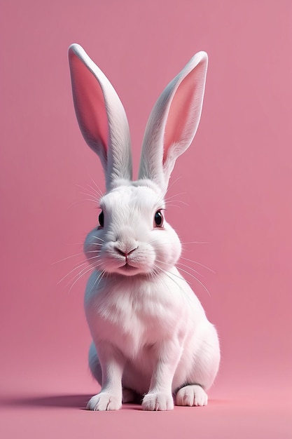 Um coelho com as orelhas no ar contra um fundo rosa no estilo do minimalismo conceitual bioarte IA generativa