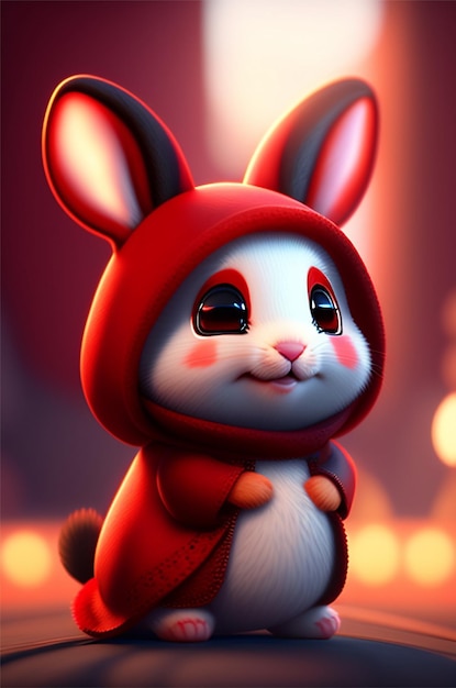 Um coelho com um capuz vermelho com um capuz vermelho e um coelho branco no meio.