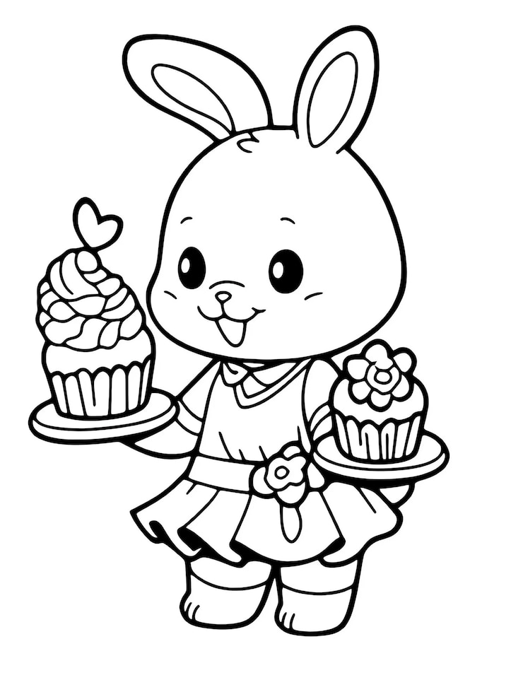 Foto um coelho com um cupcake em sua cabeça e um cupcoke no meio