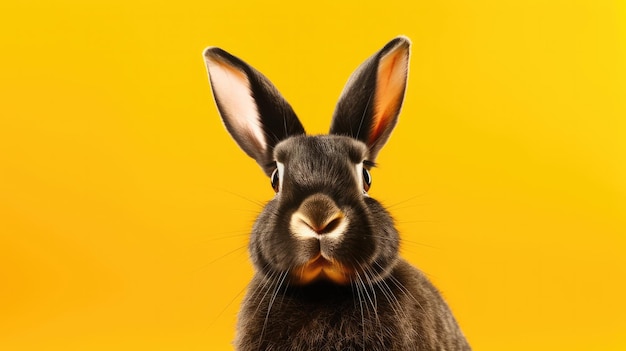 Foto um coelho com um fundo amarelo
