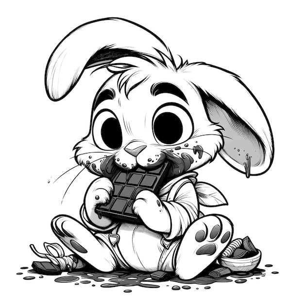 Foto um coelho comendo um pedaço de chocolate de um pedaço de comida