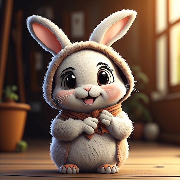 Um coelho de desenho animado usando um chapéu que diz 'coelho' nele