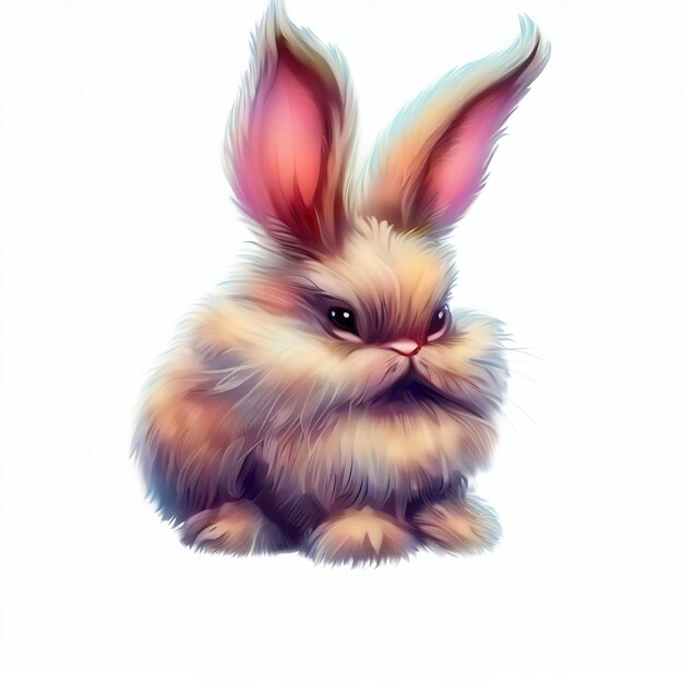 Um coelho marrom com orelhas grandes está sentado sobre um fundo branco.