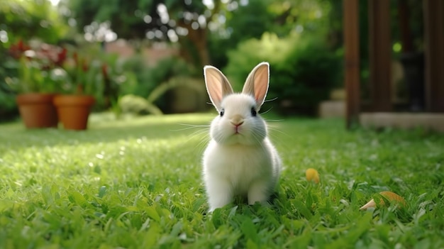 Um coelho na grama do jardim