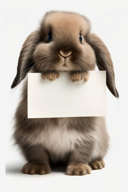Um coelho segurando uma placa em branco que diz 'eu te amo'