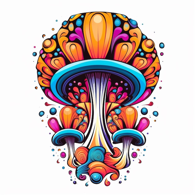 Foto um cogumelo colorido com muitas bolhas e bolhas ai generativa