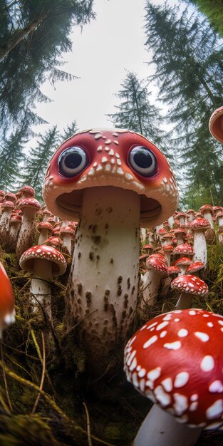 Foto um cogumelo com um rosto vermelho e um cogumello nele